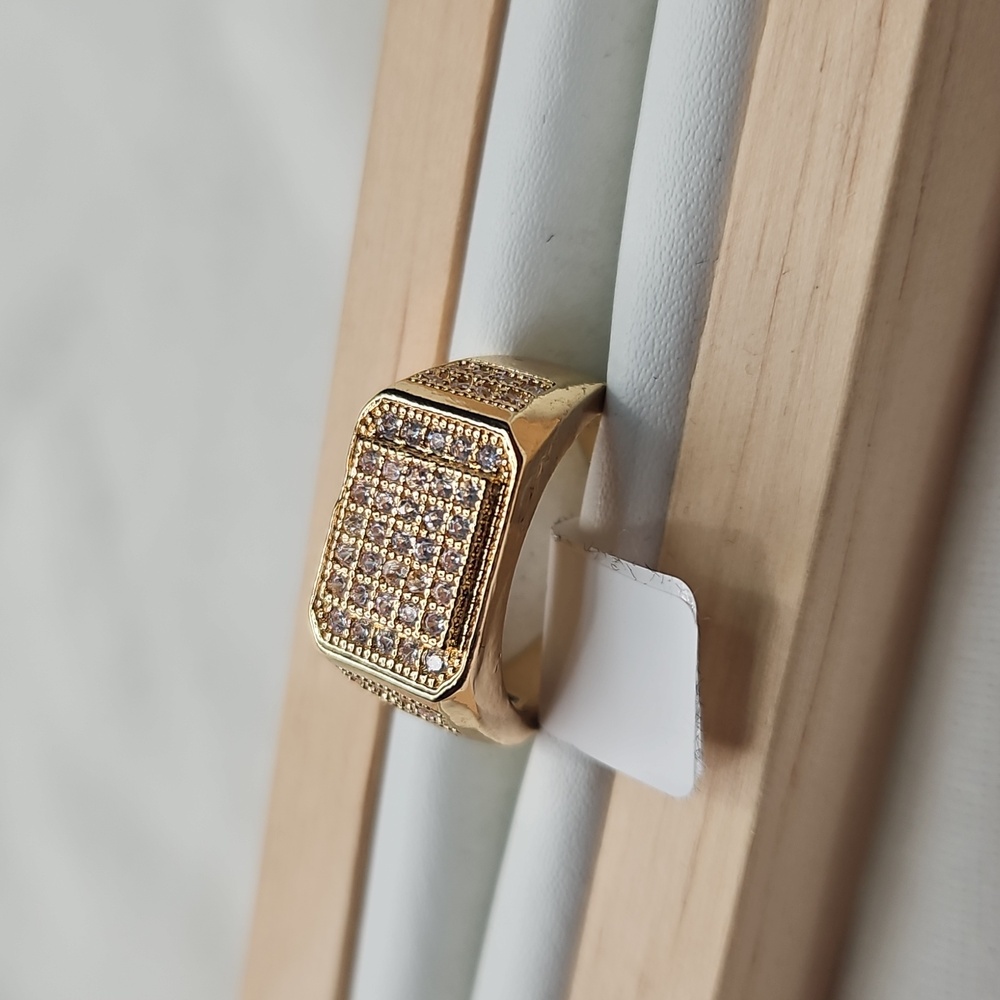 Men's Women's Gold Tone Rhinestone Square Setting Fashion Ring Size 8 NWOT